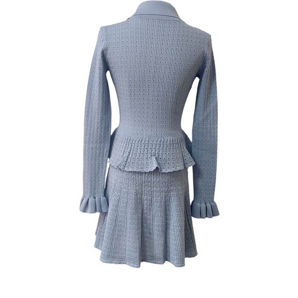 Self-Portrait Blue Pointelle Knit Mini Dress L - Picture 6 of 12